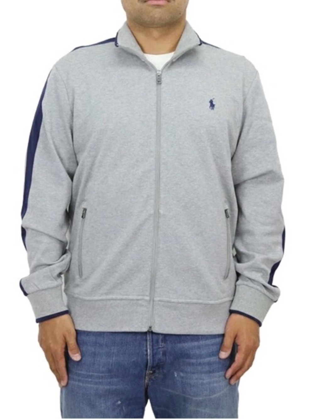 Polo Ralph Lauren Zip Sweatshirt Mens Medium Gray Mock Neck Logo Jacket Casual - Picture 1 of 13
